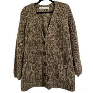 Zara Thick Heavy Knit Wool Blend Button Up Cardigan Medium Brown Kurt Cobain